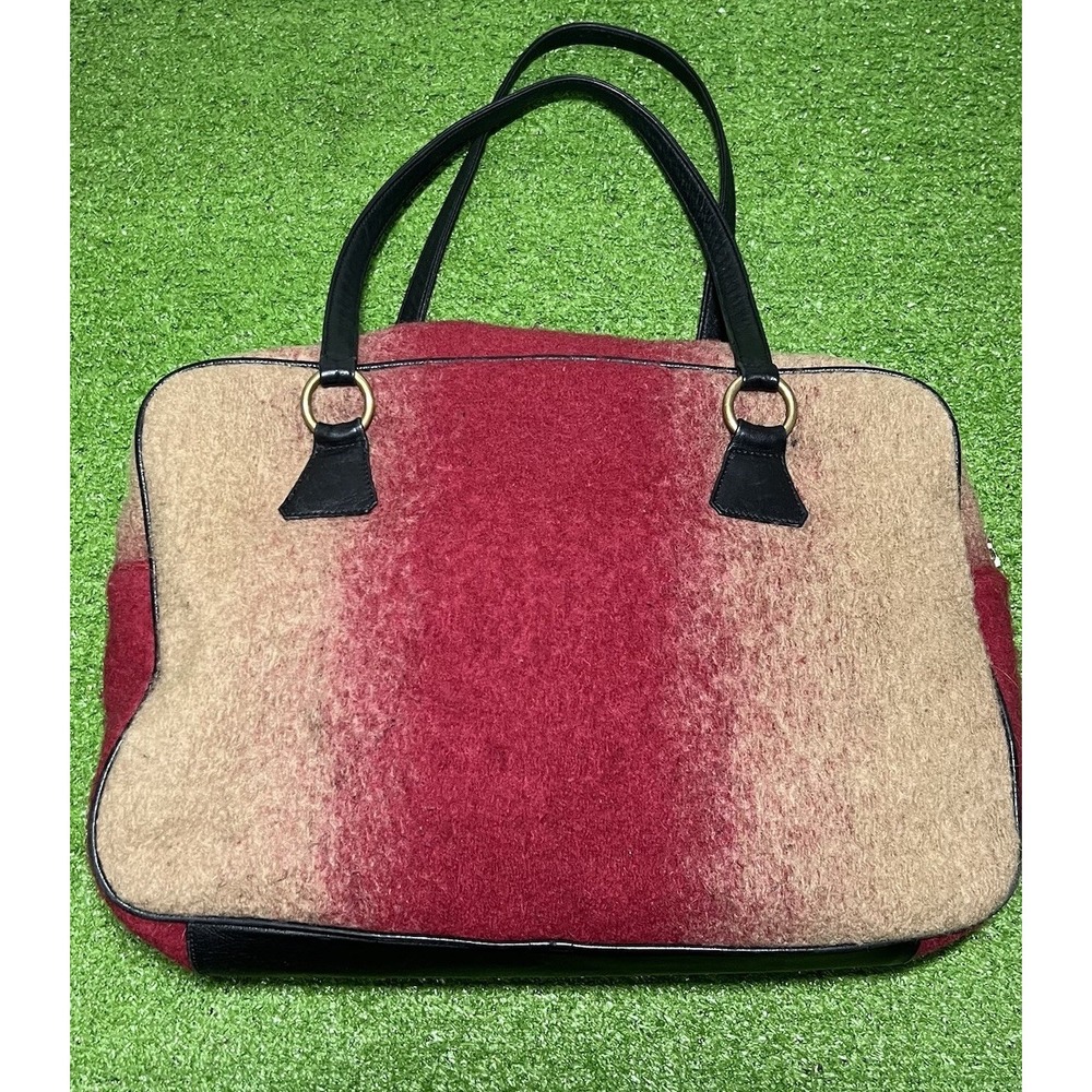 RARE Vintage Johnny Farah wool Purse 80s Red Ombré Leather Boho HandBag Brass